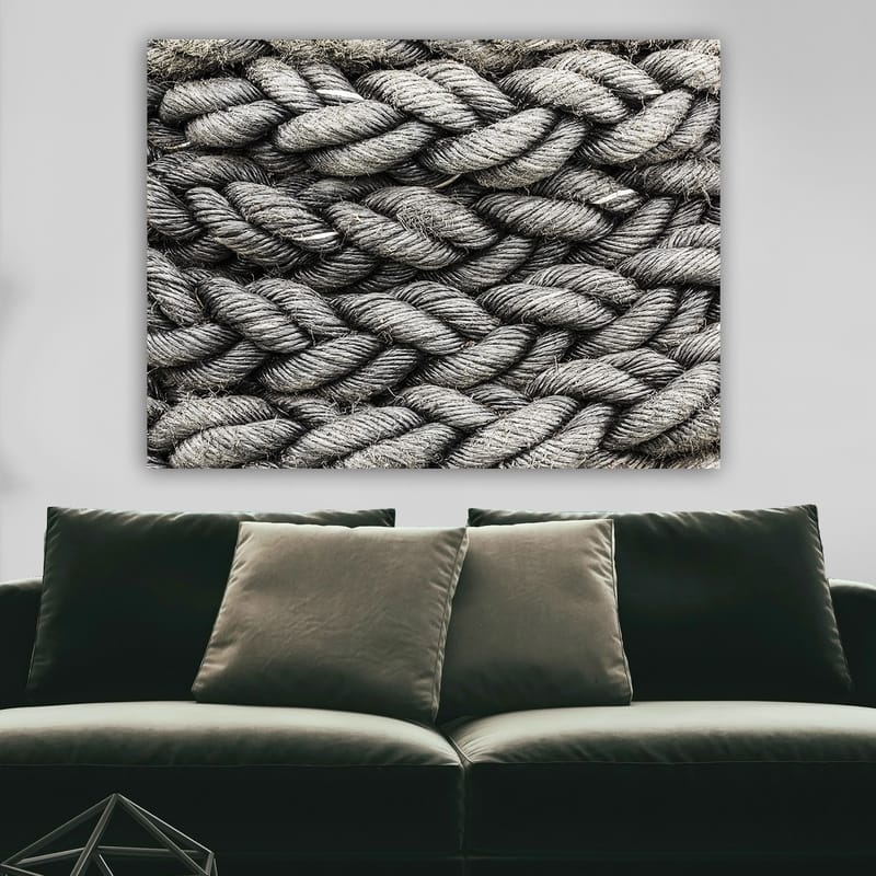 Canvastavla 70x100 cm - Detaljerad närbild av flätat rep med en textur som framhäver dess struktur och materialitet - Grå / Svart - Inredning & dekor - Tavlor & konst - Canvastavla