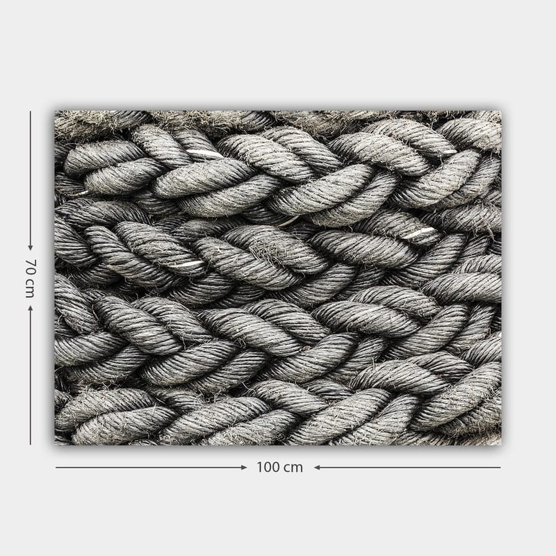 Canvastavla 70x100 cm - Detaljerad närbild av flätat rep med en textur som framhäver dess struktur och materialitet - Grå / Svart - Inredning & dekor - Tavlor & konst - Canvastavla