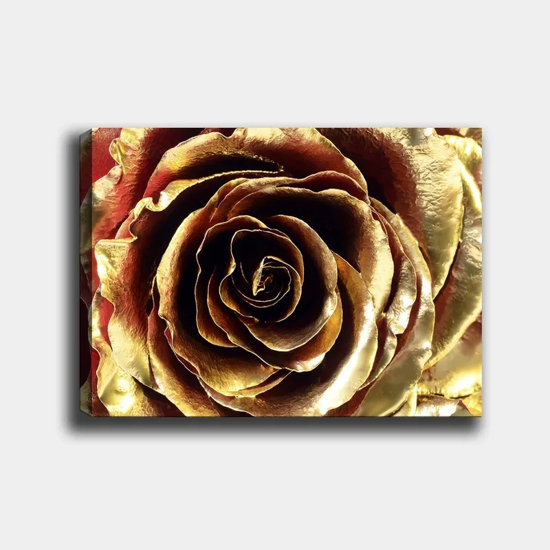 Canvastavla 70x100 cm - Detaljerad och glittrande ros i guldtoner - Guld / Röd / Brun - Inredning & dekor - Tavlor & konst - Canvastavla