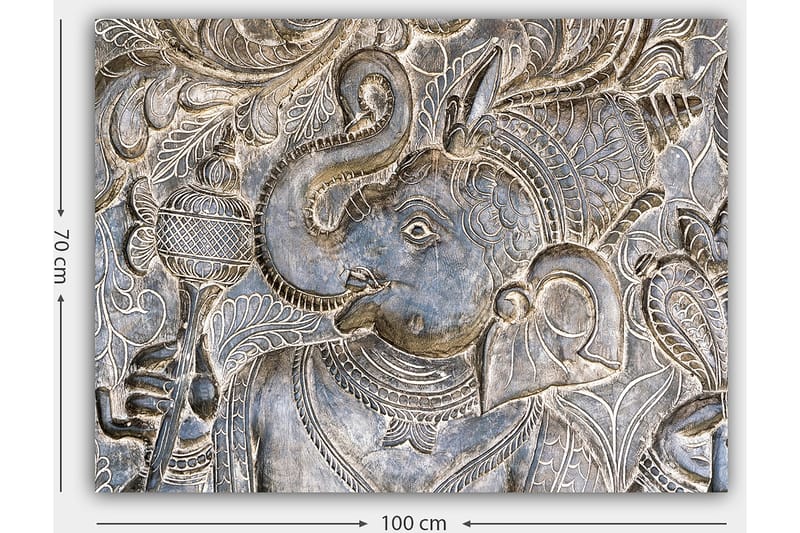 Canvastavla 70x100 cm - Detaljerad relief av elefanten Ganesha som håller en skål, omgiven av intrikata mönster - Silver / Grå - Inredning & dekor - Tavlor & konst - Canvastavla
