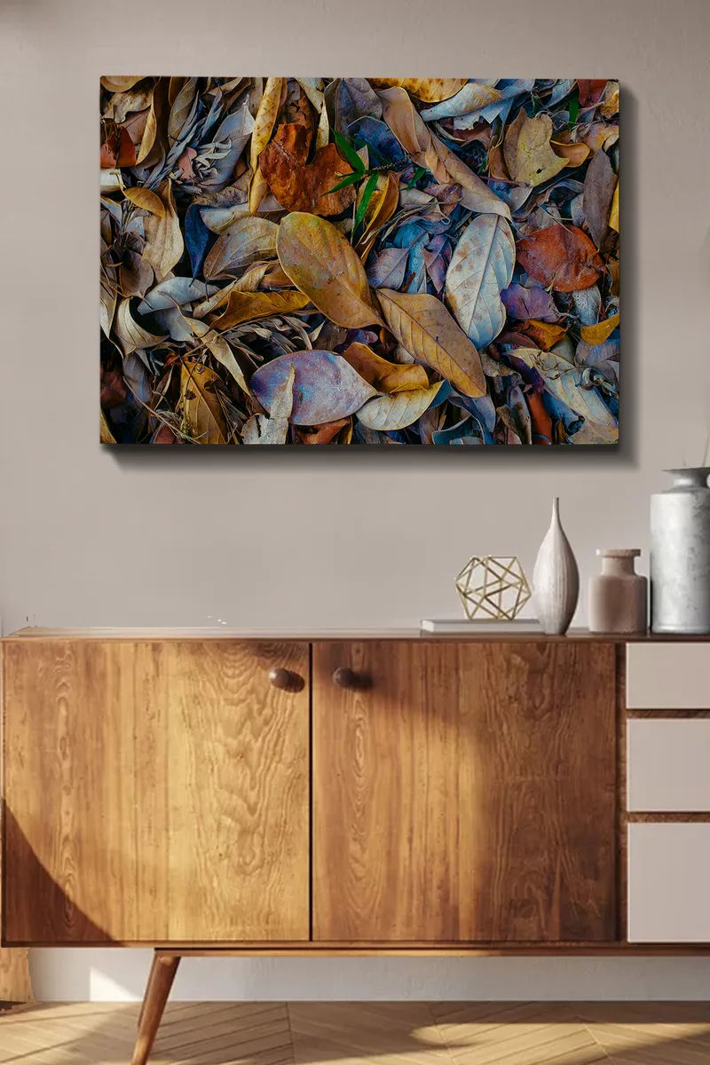 Canvastavla 70x100 cm - Detaljrik samling av torkade löv i olika nyanser som skapar en naturlig textur - Brun / Beige / Grön - Inredning & dekor - Tavlor & konst - Canvastavla