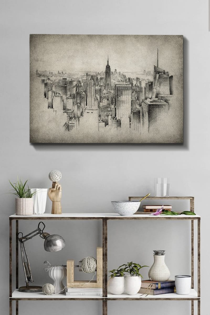 Canvastavla 70x100 cm - Detaljrik vy av en stadssilhuett med fokus på ikoniska skyskrapor - Grå / Svart - Inredning & dekor - Tavlor & konst - Canvastavla