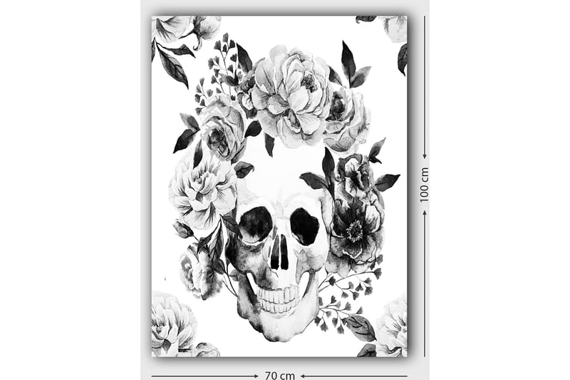 Canvastavla 70x100 cm - Dödskalle omgiven av vackra blommor i svart och vitt - Svart / Vitt / Grått - Inredning & dekor - Tavlor & konst - Canvastavla