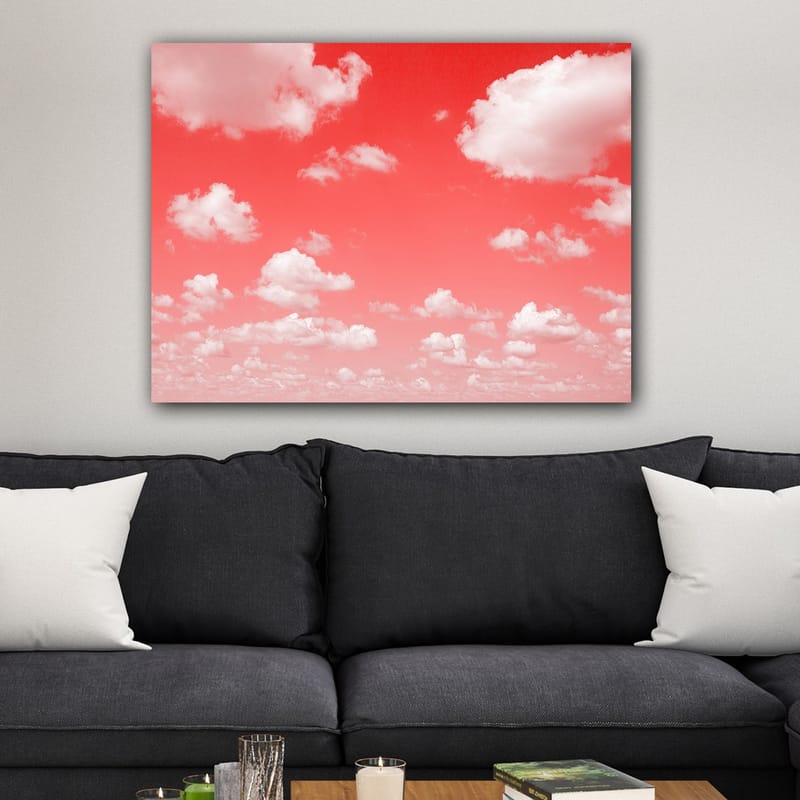 Canvastavla 70x100 cm - Dramatisk himmel med vita moln mot en rödaktig bakgrund - Röd / Vit - Inredning & dekor - Tavlor & konst - Canvastavla