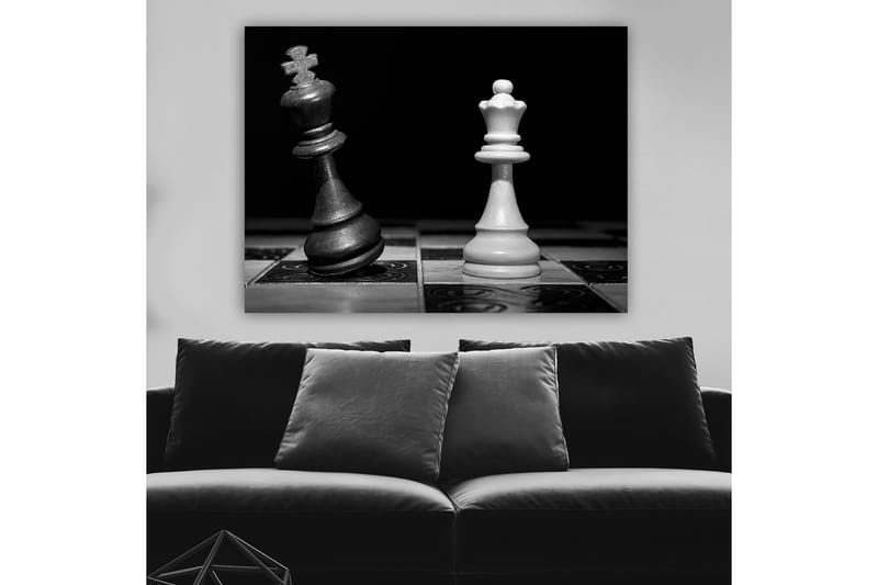 Canvastavla 70x100 cm - Dramatisk skildring av två schackkungar, en svart och en vit, i en intensiv konfrontation - Svart / Vit - Inredning & dekor - Tavlor & konst - Canvastavla