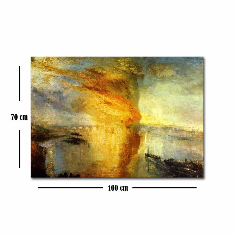 Canvastavla 70x100 cm - Dramatisk solnedgång över en stilla vattenyta med skepp i horisonten - Guld / Orange / Blå - Inredning & dekor - Tavlor & konst - Canvastavla