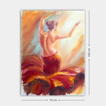 Canvastavla 70x100 cm - Elegant dansös i en röd klänning som fångar rörelsen och känslan av dans - Röd / Orange / Beige - Inredning & dekor - Tavlor & konst - Canvastavla