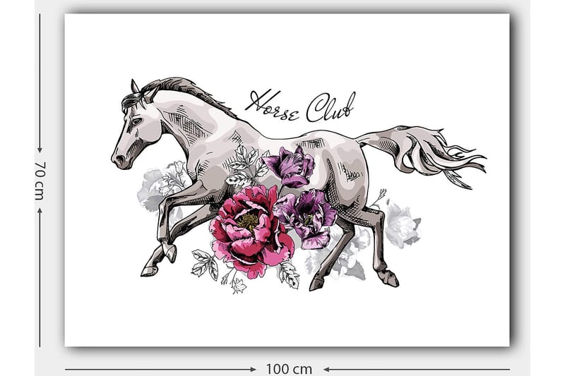Canvastavla 70x100 cm - Elegant häst som springer fram omgiven av färgglada blommor - Grå / Rosa / Lila - Inredning & dekor - Tavlor & konst - Canvastavla