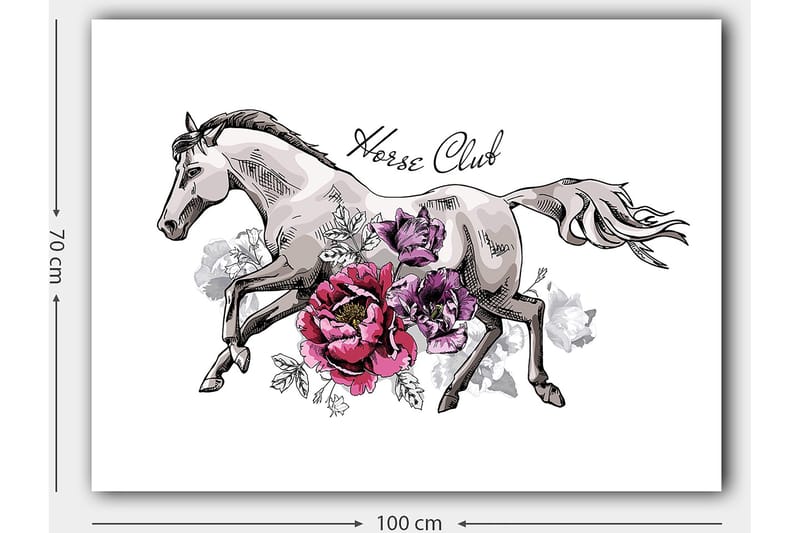 Canvastavla 70x100 cm - Elegant häst som springer fram omgiven av färgglada blommor - Grå / Rosa / Lila - Inredning & dekor - Tavlor & konst - Canvastavla