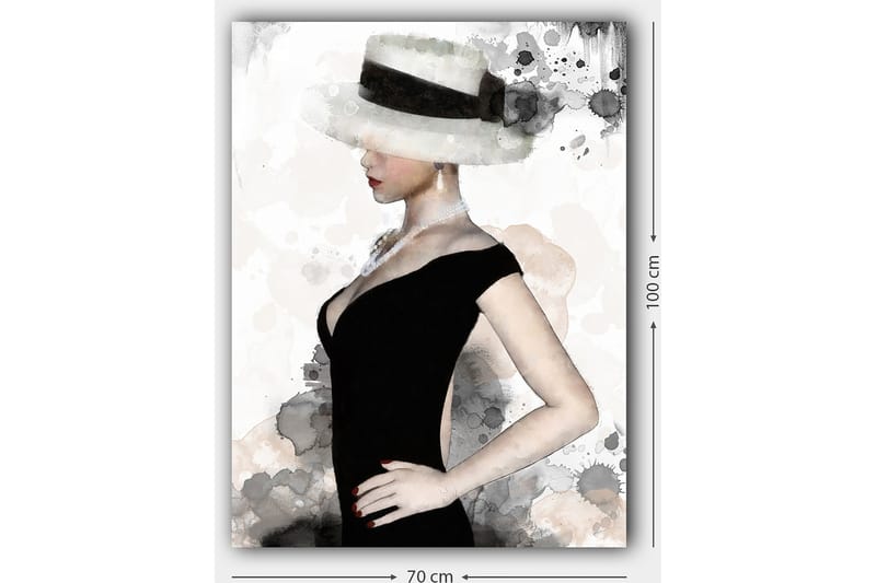 Canvastavla 70x100 cm - Elegant kvinna i svart klänning med en stor hatt som framhäver hennes stil och skönhet - Svart / Grå / Beige - Inredning & dekor - Tavlor & konst - Canvastavla