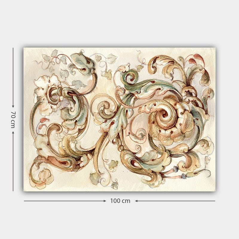Canvastavla 70x100 cm - Elegant och detaljerad ornamentik med snurrande former och blommiga inslag - Grön / Beige / Brun - Inredning & dekor - Tavlor & konst - Canvastavla
