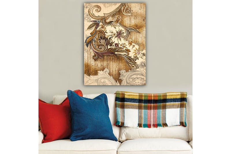 Canvastavla 70x100 cm - Elegant och detaljerad växtinspirerad dekoration med svängda former och blommönster - Guld / Brunt / Beige - Inredning & dekor - Tavlor & konst - Canvastavla