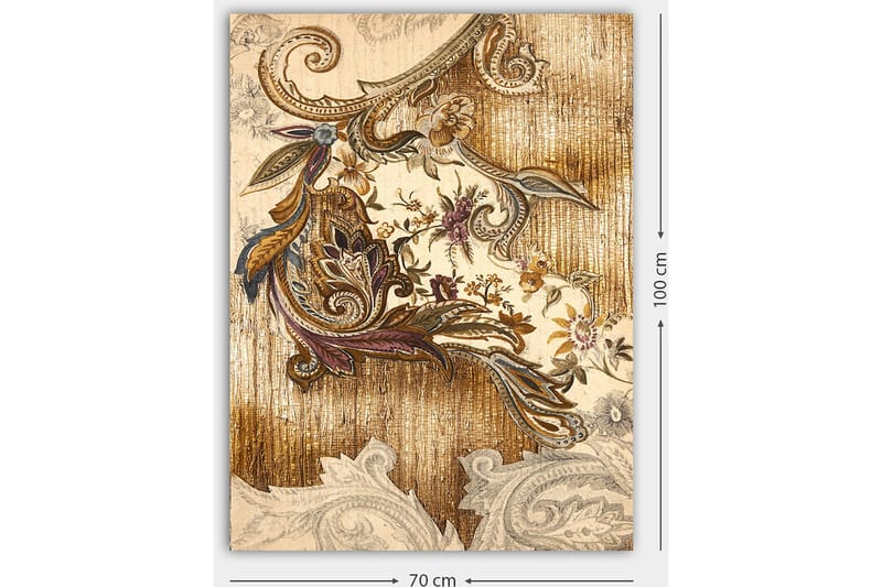 Canvastavla 70x100 cm - Elegant och detaljerad växtinspirerad dekoration med svängda former och blommönster - Guld / Brunt / Beige - Inredning & dekor - Tavlor & konst - Canvastavla