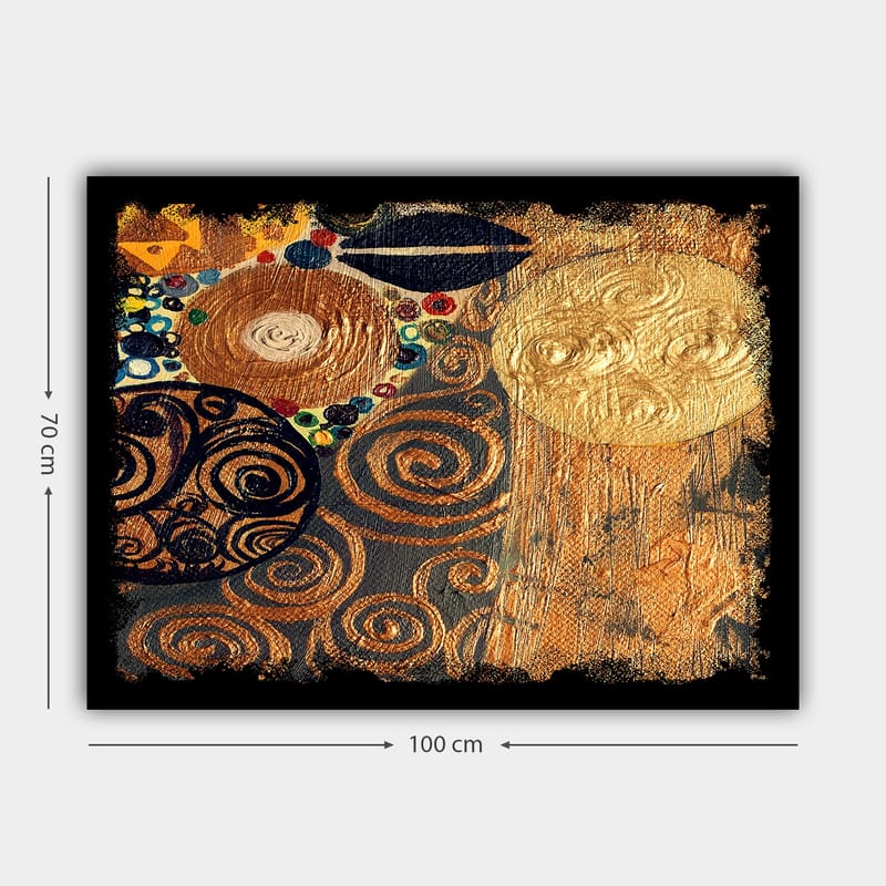Canvastavla 70x100 cm - Ett abstrakt konstverk med spiraler och cirklar i guld och mörka nyanser - Guld / Svart / Brunt - Inredning & dekor - Tavlor & konst - Canvastavla