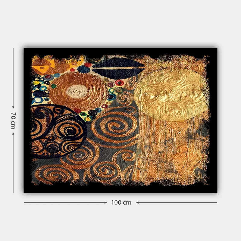 Canvastavla 70x100 cm - Ett abstrakt konstverk med spiraler och cirklar i guld och mörka nyanser - Guld / Svart / Brunt - Inredning & dekor - Tavlor & konst - Canvastavla