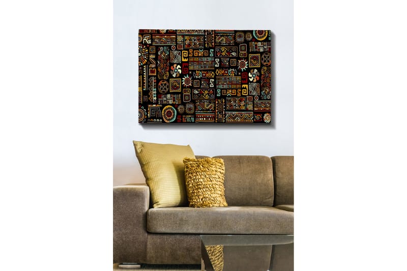 Canvastavla 70x100 cm - Ett färgglatt geometriskt mönster med symboliska inslag - Svart / Röd / Gul - Inredning & dekor - Tavlor & konst - Canvastavla