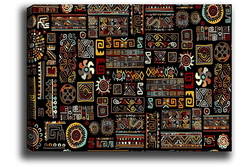 Canvastavla 70x100 cm - Ett färgglatt geometriskt mönster med symboliska inslag - Svart / Röd / Gul - Inredning & dekor - Tavlor & konst - Canvastavla
