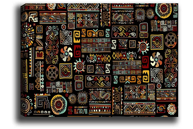 Canvastavla 70x100 cm - Ett färgglatt geometriskt mönster med symboliska inslag - Svart / Röd / Gul - Inredning & dekor - Tavlor & konst - Canvastavla