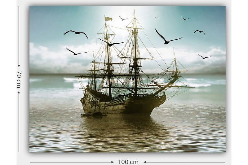 Canvastavla 70x100 cm - Ett gammalt segelfartyg som navigerar genom stilla vatten under en ljus himmel - Blå / Grå / Brun - Inredning & dekor - Tavlor & konst - Canvastavla