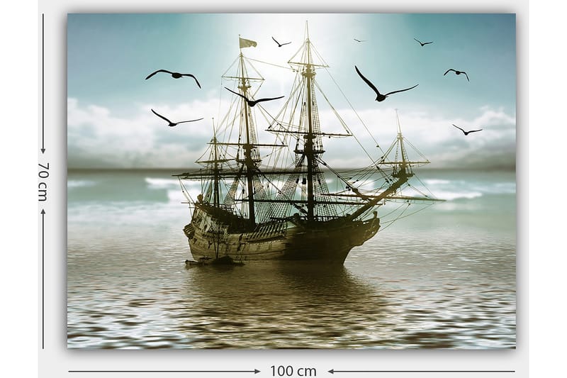 Canvastavla 70x100 cm - Ett gammalt segelfartyg som navigerar genom stilla vatten under en ljus himmel - Blå / Grå / Brun - Inredning & dekor - Tavlor & konst - Canvastavla