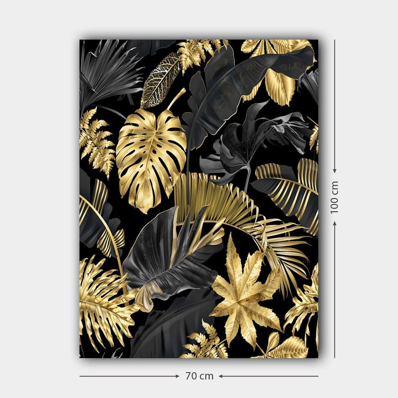 Canvastavla 70x100 cm - Ett stiliserat mönster av tropiska växter i guld och svart - Guld / Svart / Mörkgrön - Inredning & dekor - Tavlor & konst - Canvastavla