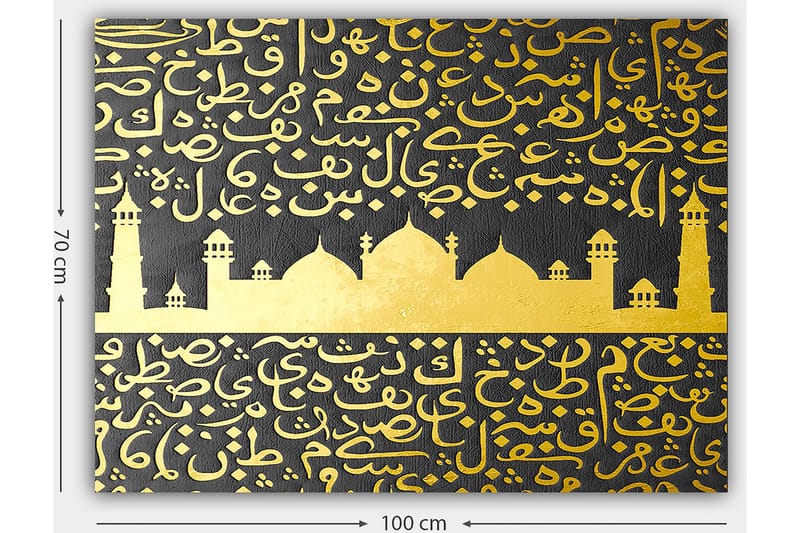 Canvastavla 70x100 cm - Ett stiliserat moskémotiv med arabisk skrift i guld mot en svart bakgrund - Guld / Svart - Inredning & dekor - Tavlor & konst - Canvastavla