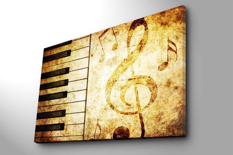 Canvastavla 70x100 cm - Ett stiliserat pianoklaviatur med musiknoter i en vintage-inspirerad design - Guld / Brunt / Svart - Inredning & dekor - Tavlor & konst - Canvastavla