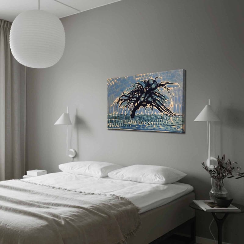 Canvastavla 70x100 cm - Ett vindpinat träd mot en blå himmel - Blå / Svart / Beige - Inredning & dekor - Tavlor & konst - Canvastavla