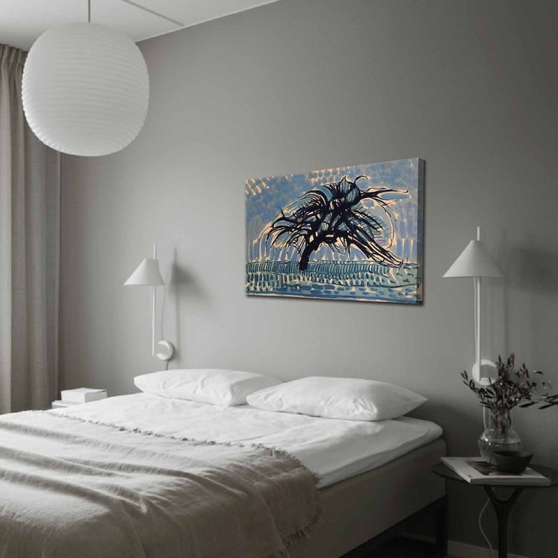 Canvastavla 70x100 cm - Ett vindpinat träd mot en blå himmel - Blå / Svart / Beige - Inredning & dekor - Tavlor & konst - Canvastavla