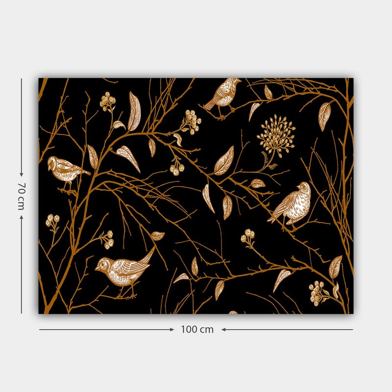 Canvastavla 70x100 cm - Fåglar och grenar i en elegant design mot en svart bakgrund - Guld / Svart - Inredning & dekor - Tavlor & konst - Canvastavla