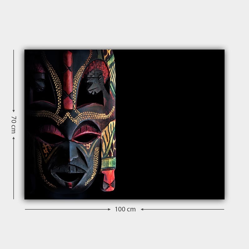 Canvastavla 70x100 cm - Färgglad afrikansk mask med detaljerade mönster och uttrycksfulla drag - Svart / Röd / Grön - Inredning & dekor - Tavlor & konst - Canvastavla