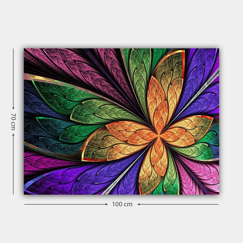 Canvastavla 70x100 cm - Färgglad blomma med detaljerade blad i olika nyanser - Grön / Orange / Lila - Inredning & dekor - Tavlor & konst - Canvastavla