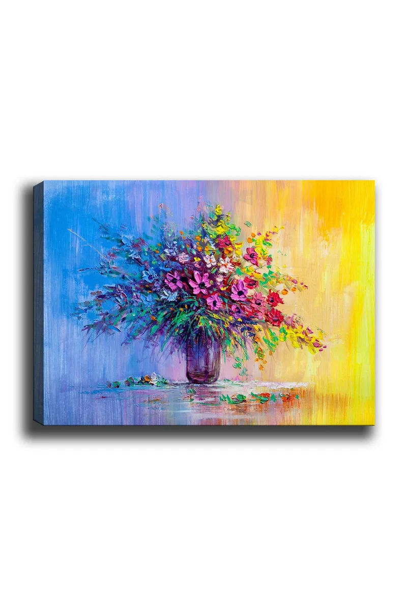 Canvastavla 70x100 cm - Färgglad bukett blommor i en vas - Lila / Grön / Gul - Inredning & dekor - Tavlor & konst - Canvastavla