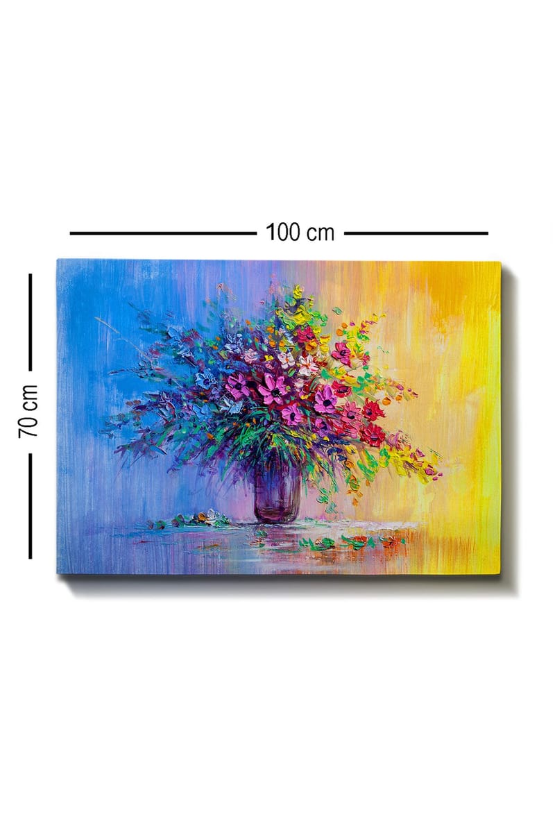 Canvastavla 70x100 cm - Färgglad bukett blommor i en vas - Lila / Grön / Gul - Inredning & dekor - Tavlor & konst - Canvastavla