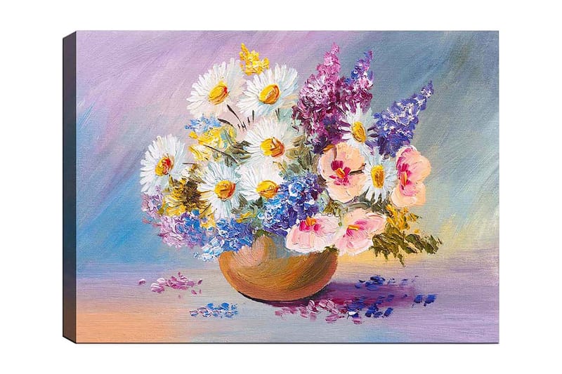 Canvastavla 70x100 cm - Färgglad bukett med blommor i en keramikskål - Vit / Lila / Rosa - Inredning & dekor - Tavlor & konst - Canvastavla