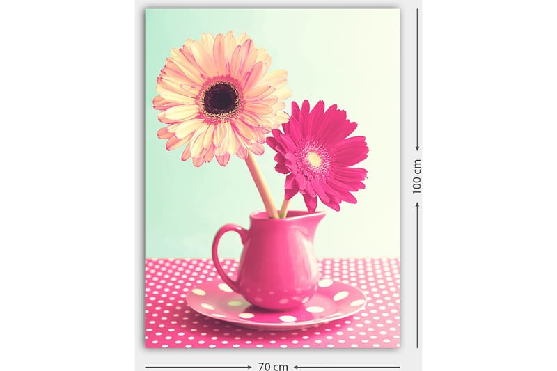 Canvastavla 70x100 cm - Färgglad bukett med blommor i en rosa kanna - Rosa / Gul / Grön - Inredning & dekor - Tavlor & konst - Canvastavla