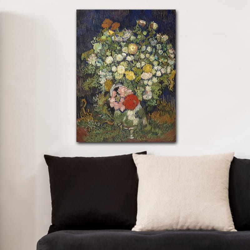 Canvastavla 70x100 cm - Färgglad bukett med blommor i en vas - Grön / Gul / Röd - Inredning & dekor - Tavlor & konst - Canvastavla