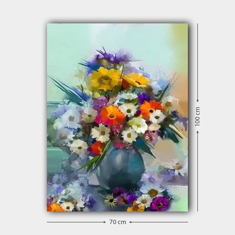 Canvastavla 70x100 cm - Färgglad bukett med blommor i en vas - Gul / Orange / Lila - Inredning & dekor - Tavlor & konst - Canvastavla