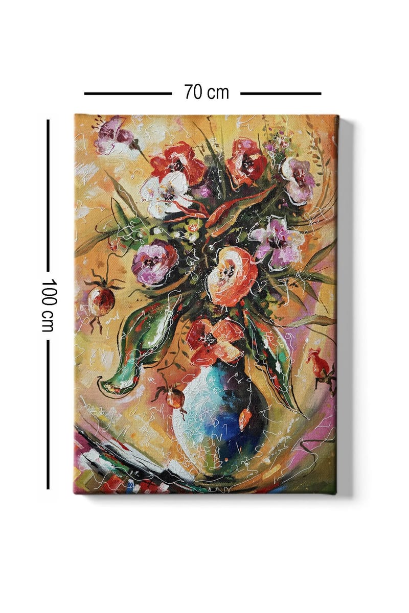 Canvastavla 70x100 cm - Färgglad bukett med blommor i en vas - Röd / Grön / Lila - Inredning & dekor - Tavlor & konst - Canvastavla