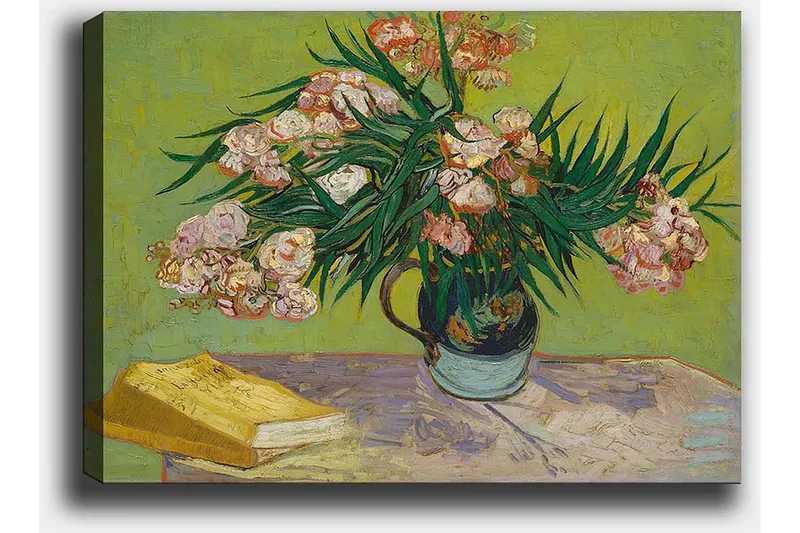 Canvastavla 70x100 cm - Färgglad bukett med blommor i en vas på ett bord - Grön / Rosa / Gul - Inredning & dekor - Tavlor & konst - Canvastavla