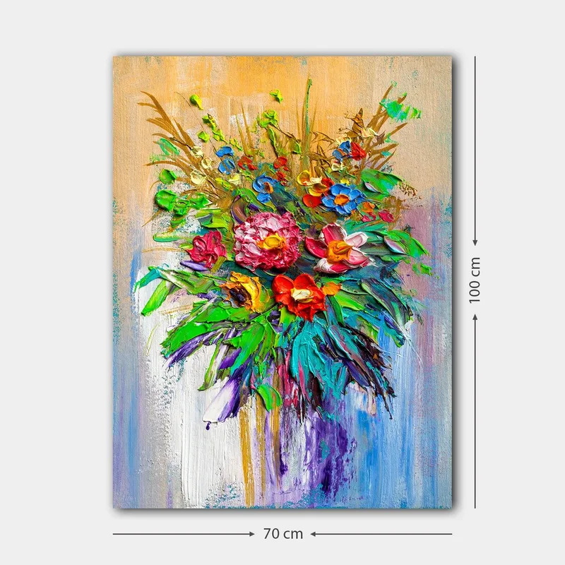 Canvastavla 70x100 cm - Färgglad bukett med blommor i olika former och nyanser - Grön / Röd / Lila - Inredning & dekor - Tavlor & konst - Canvastavla