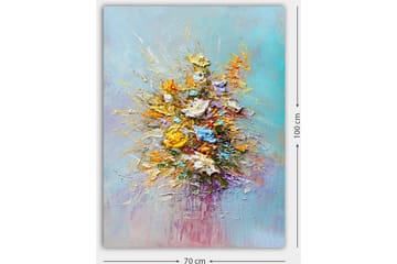 Canvastavla 70x100 cm - Färgglad bukett med blommor i olika nyanser - Gult / Orange / Blått - Inredning & dekor - Tavlor & konst - Canvastavla