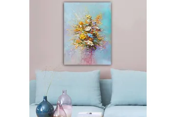 Canvastavla 70x100 cm - Färgglad bukett med blommor i olika nyanser - Gult / Orange / Blått - Inredning & dekor - Tavlor & konst - Canvastavla