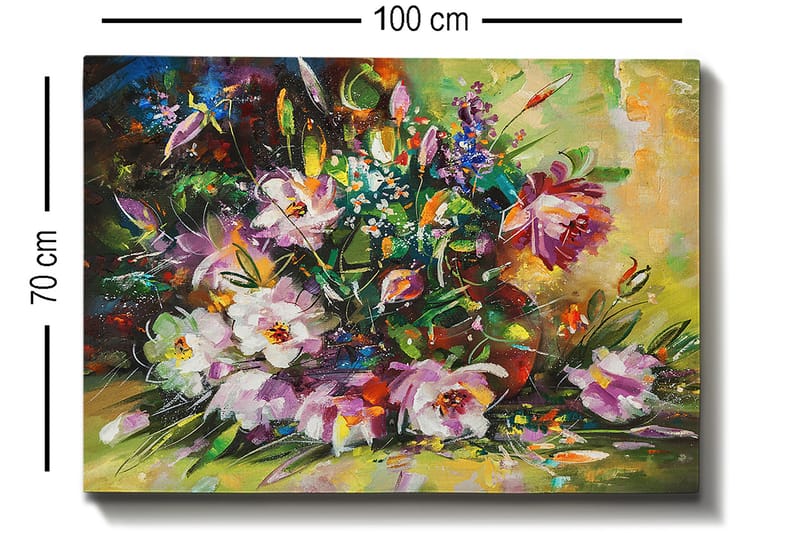 Canvastavla 70x100 cm - Färgglad bukett med blommor i olika nyanser - Lila / Grön / Rosa - Inredning & dekor - Tavlor & konst - Canvastavla