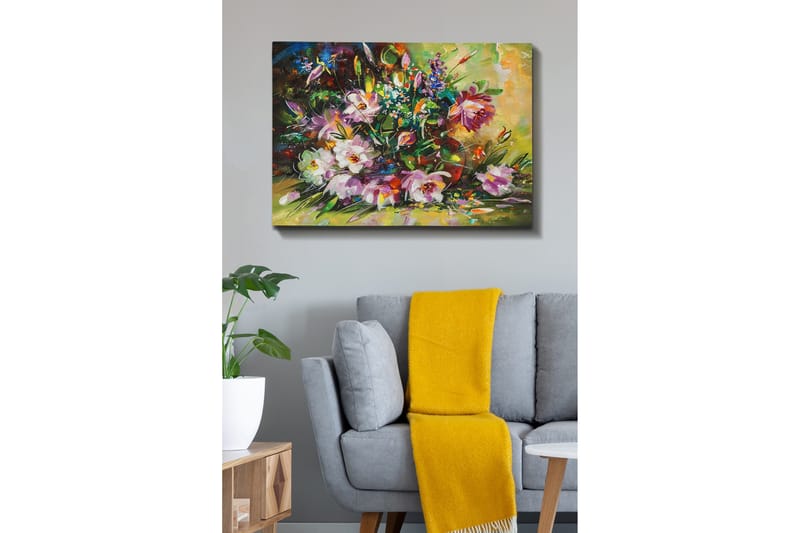 Canvastavla 70x100 cm - Färgglad bukett med blommor i olika nyanser - Lila / Grön / Rosa - Inredning & dekor - Tavlor & konst - Canvastavla
