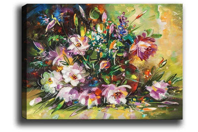 Canvastavla 70x100 cm - Färgglad bukett med blommor i olika nyanser - Lila / Grön / Rosa - Inredning & dekor - Tavlor & konst - Canvastavla