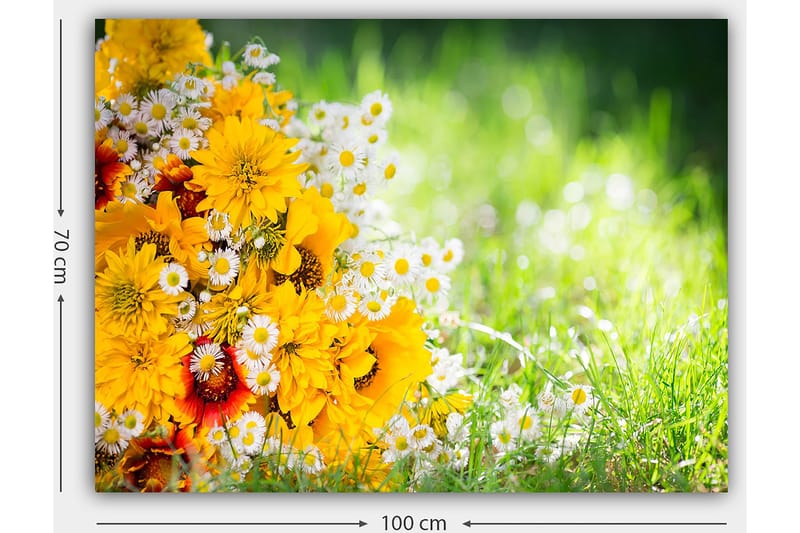 Canvastavla 70x100 cm - Färgglad bukett med gula blommor och vita prästkragar - Gult / Vitt / Orange - Inredning & dekor - Tavlor & konst - Canvastavla