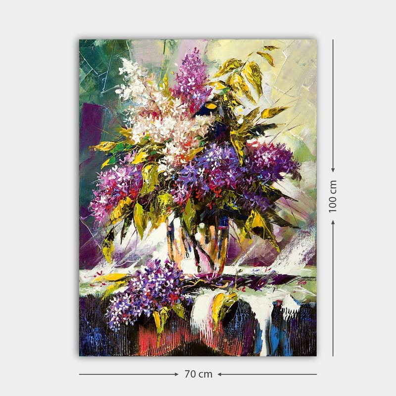 Canvastavla 70x100 cm - Färgglad bukett med liljor och gröna blad i en vas - Lila / Gr ön / Vit - Inredning & dekor - Tavlor & konst - Canvastavla