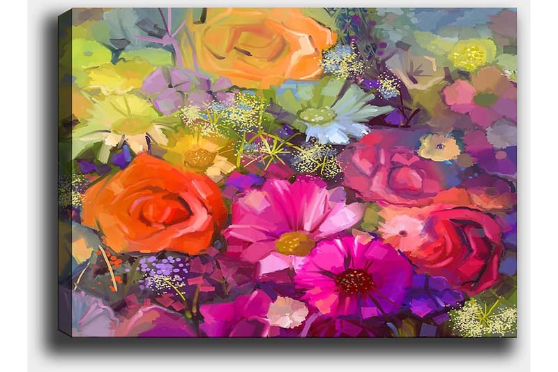 Canvastavla 70x100 cm - Färgglad bukett med rosor och andra blommor i olika nyanser - Rosa / Orange / Lila - Inredning & dekor - Tavlor & konst - Canvastavla