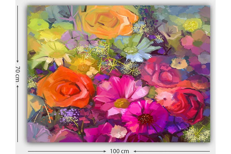 Canvastavla 70x100 cm - Färgglad bukett med rosor och andra blommor i olika nyanser - Rosa / Orange / Lila - Inredning & dekor - Tavlor & konst - Canvastavla